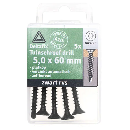 Lage Prijs Deltafix Tuinschroef Drill PK TX-25 5 x 60 mm zwart RVS 5 Stuks