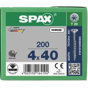 Merkproduct Spax spaanplaatschroeven T20 verzinkt 4 x 40 mm deeldraad 200 stuks