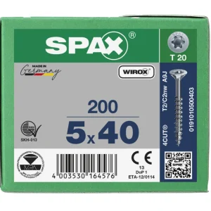 Spax spaanplaatschroeven T20 verzinkt 5 x 40 mm deeldraad 200 stuks Beperkt Aanbod