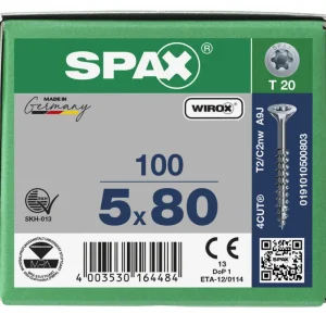 Spax spaanplaatschroeven T20 verzinkt 5 x 80 mm deeldraad 100 stuks Superprijs