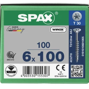 Spax spaanplaatschroeven T30 verzinkt 6 x 100 mm deeldraad 100 stuks Favoriet