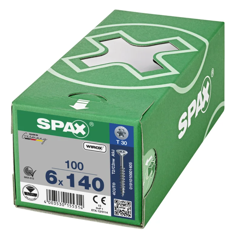 Spax spaanplaatschroeven T30 verzinkt 6 x 140 mm deeldraad 100 stuks Goedkoop