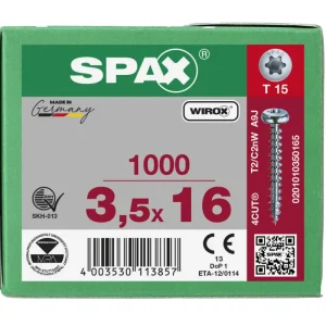 Speciale Aanbieding Spax spaanplaatschroeven T15 cilinderkop verzinkt 3.5 x 16 mm voldraad 1000 stuks