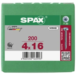 Uitverkoop Spax spaanplaatschroeven T20 cilinderkop verzinkt 4 x 16 mm voldraad 200 stuks