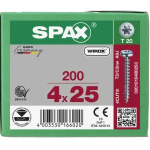 Spax spaanplaatschroeven T20 cilinderkop verzinkt 4 x 25 mm voldraad 200 stuks Koop Vandaag