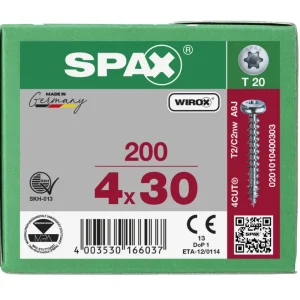 Spax spaanplaatschroeven T20 cilinderkop verzinkt 4 x 30 mm voldraad 200 stuks Beste Prijs