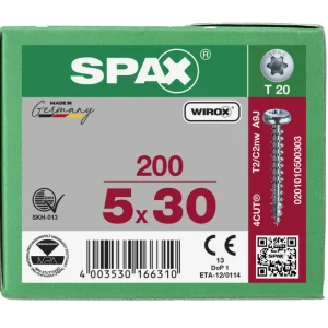 Spax spaanplaatschroeven T20 cilinderkop verzinkt 5 x 30 mm voldraad 200 stuks Lage Prijs