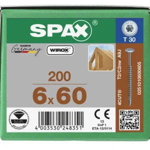 Op = Op Spax tellerkopschroeven T30 verzinkt 6 x 60 mm voldraad 200 stuks
