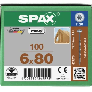 Spax tellerkopschroeven T30 verzinkt 6 x 80 mm voldraad 100 stuks Hete Deal