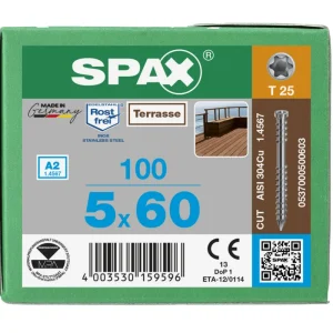 Lage Prijs Spax vlonderschroeven T25 RVS A2 5 mm x 60 mm 100 stuks