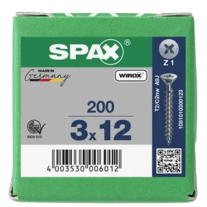 Premium Spax spaanplaatschroeven PZ1 verzinkt 3 x 12 mm voldraad 200 stuks