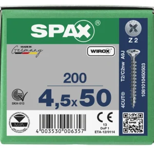 Spax spaanplaatschroeven PZ2 verzinkt 4.5 x 50 mm voldraad 200 stuks Weekendaanbieding