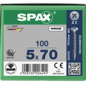 Spax spaanplaatschroeven PZ2 verzinkt 5 x 70 mm voldraad 100 stuks Nieuw