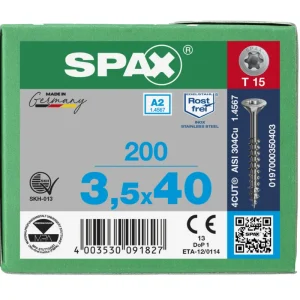 Spax spaanplaatschroeven T15 RVS A2 3.5 x 40 mm deeldraad 200 stuks Veilige Betaling