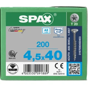 Spax spaanplaatschroeven T20 RVS A2 4.5 x 40 mm deeldraad 200 stuks Nu Kopen