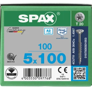 Spax spaanplaatschroeven T20 RVS A2 5 x 100 mm deeldraad 100 stuks Koop Vandaag