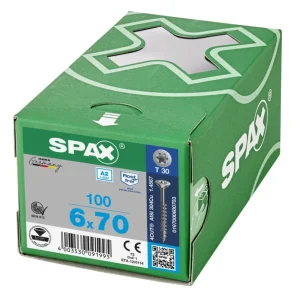 Spax spaanplaatschroeven T30 RVS A2 6 x 70 mm deeldraad 100 stuks Lage Kosten