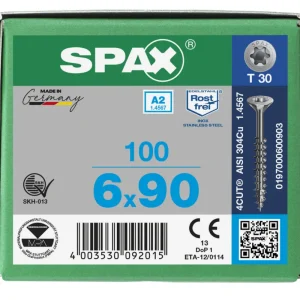 Spax spaanplaatschroeven T30 RVS A2 6 x 90 mm deeldraad 100 stuks Populair