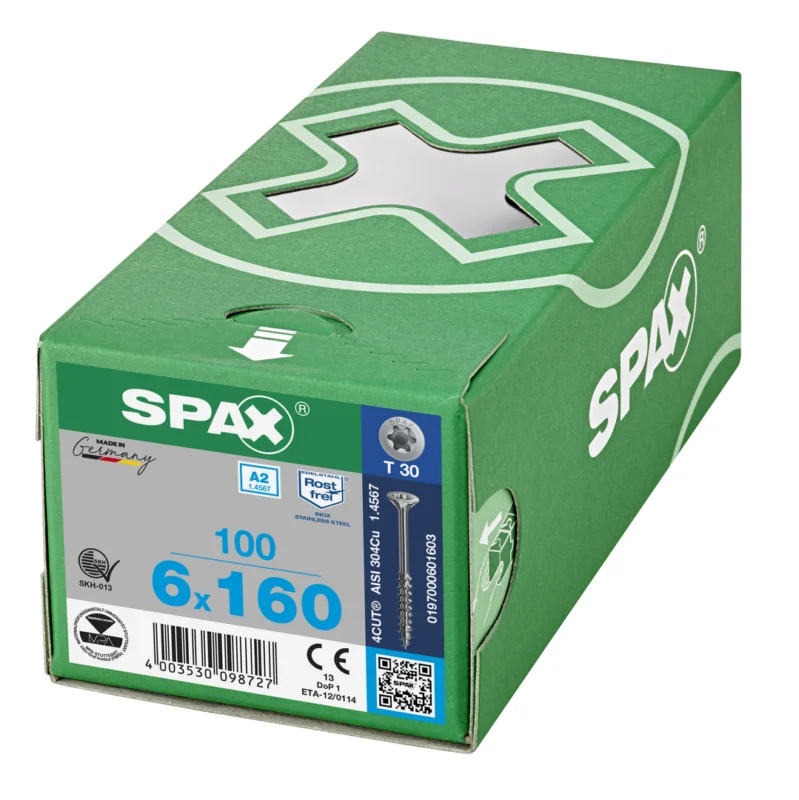 Nu Kopen Spax spaanplaatschroeven T30 RVS A2 6 x 160 mm deeldraad 100 stuks