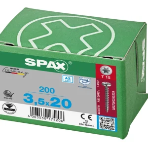 Korting Spax spaanplaatschroeven T15 cilinderkop RVS A2 3.5 x 20 mm voldraad 200 stuks
