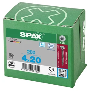 Spax spaanplaatschroeven T20 cilinderkop RVS A2 4 x 20 mm voldraad 200 stuks Snelle Levering