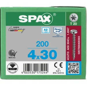 Seizoensaanbieding Spax spaanplaatschroeven T20 cilinderkop RVS A2 4 x 30 mm voldraad 200 stuks