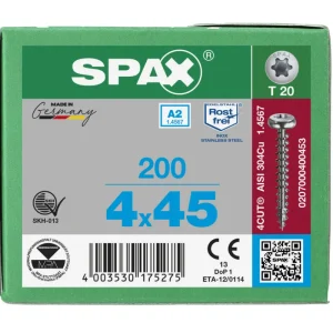 Rechtstreeks Van De Fabrikant Spax spaanplaatschroeven T20 cilinderkop RVS A2 4 x 45 mm voldraad 200 stuks