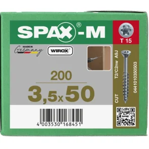 Spax spaanplaatschroeven T15 met boorpunt verzinkt 3.5 x 50 mm deeldraad 200 stuks Merkproduct