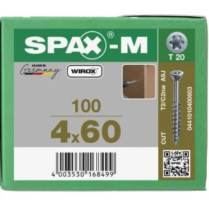 Laatste Versie Spax spaanplaatschroeven T20 met boorpunt verzinkt 4 x 60 mm deeldraad 100 stuks