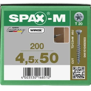 Spax spaanplaatschroeven T20 met boorpunt verzinkt 4.5 x 50 mm deeldraad 200 stuks Hete Deal