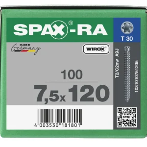 Spax kozijnschroeven T30 verzinkt cilinderkop 7.5 x 120 mm voldraad 100 stuks Veilige Betaling