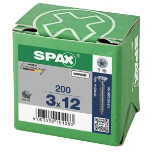 Spax spaanplaatschroeven T10 verzinkt 3 x 12 mm voldraad 200 stuks Koopje