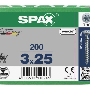 Spax spaanplaatschroeven T10 verzinkt 3 x 25 mm voldraad 200 stuks Direct Beschikbaar