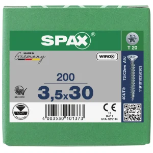 Spax spaanplaatschroeven T20 verzinkt 3.5 x 30 mm voldraad 200 stuks Koop Online