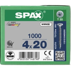 Uitverkoop Spax spaanplaatschroeven T20 verzinkt 4 x 20 mm voldraad 1000 stuks