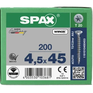 Spax spaanplaatschroeven T20 verzinkt 4.5 x 45 mm voldraad 200 stuks Dagaanbieding
