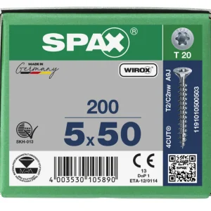 Spax spaanplaatschroeven T20 verzinkt 5 x 50 mm voldraad 200 stuks Exclusieve Aanbieding