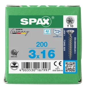 Spax spaanplaatschroeven T10 RVS A2 3 x 16 mm voldraad 200 stuks Bestseller