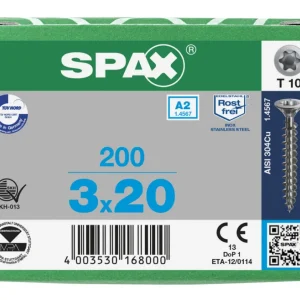 Populair Spax spaanplaatschroeven T10 RVS A2 3 x 20 mm voldraad 200 stuks