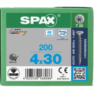 Must-Have Spax spaanplaatschroeven T20 RVS A2 4 x 30 mm voldraad 200 stuks