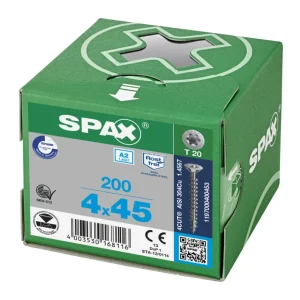 Spax spaanplaatschroeven T20 RVS A2 4 x 45 mm voldraad 200 stuks Koopje