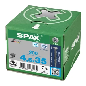 Spax spaanplaatschroeven T20 RVS A2 4.5 x 35 mm voldraad 200 stuks Finale Uitverkoop
