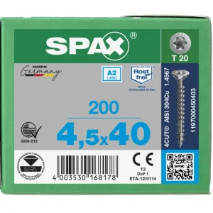 Spax spaanplaatschroeven T20 RVS A2 4.5 x 40 mm voldraad 200 stuks Korting