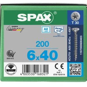 Spax spaanplaatschroeven T30 RVS A2 6 x 40 mm voldraad 200 stuks Must-Have