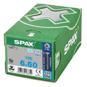Spax spaanplaatschroeven T30 RVS A2 6 x 60 mm voldraad 100 stuks Beperkt Aanbod