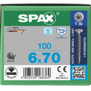 Spax spaanplaatschroeven T30 RVS A2 6 x 70 mm voldraad 100 stuks Weekendaanbieding