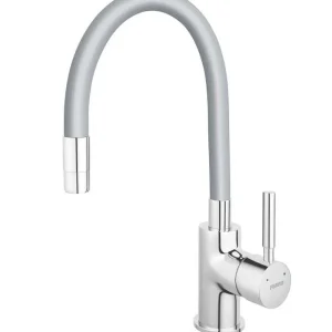 Snelle Levering Ferro keukenmengkraan met flexibele uitloop, zilver