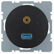 Berker 3315392045 R.1/R.3 USB/audio 3.5 mm mini-Jack contactdoos Zwart Glanzend Gecertificeerd