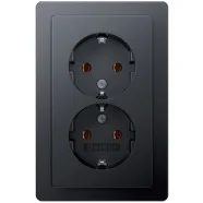 Berker 47746086 Q.1/Q.3/Q.7 Wandcontactdoos tweevoudig met randaarde en volle afdekplaat voor enkele inbouwdoos Antraciet soft finish Populair