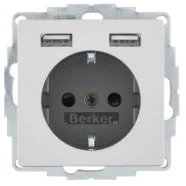 Berker 48036084 Q.1/Q.3/Q.7 Wandcontactdoos met randaarde en steekklemen en 2x USB Alulook soft finish OP=OP Betaalbaar